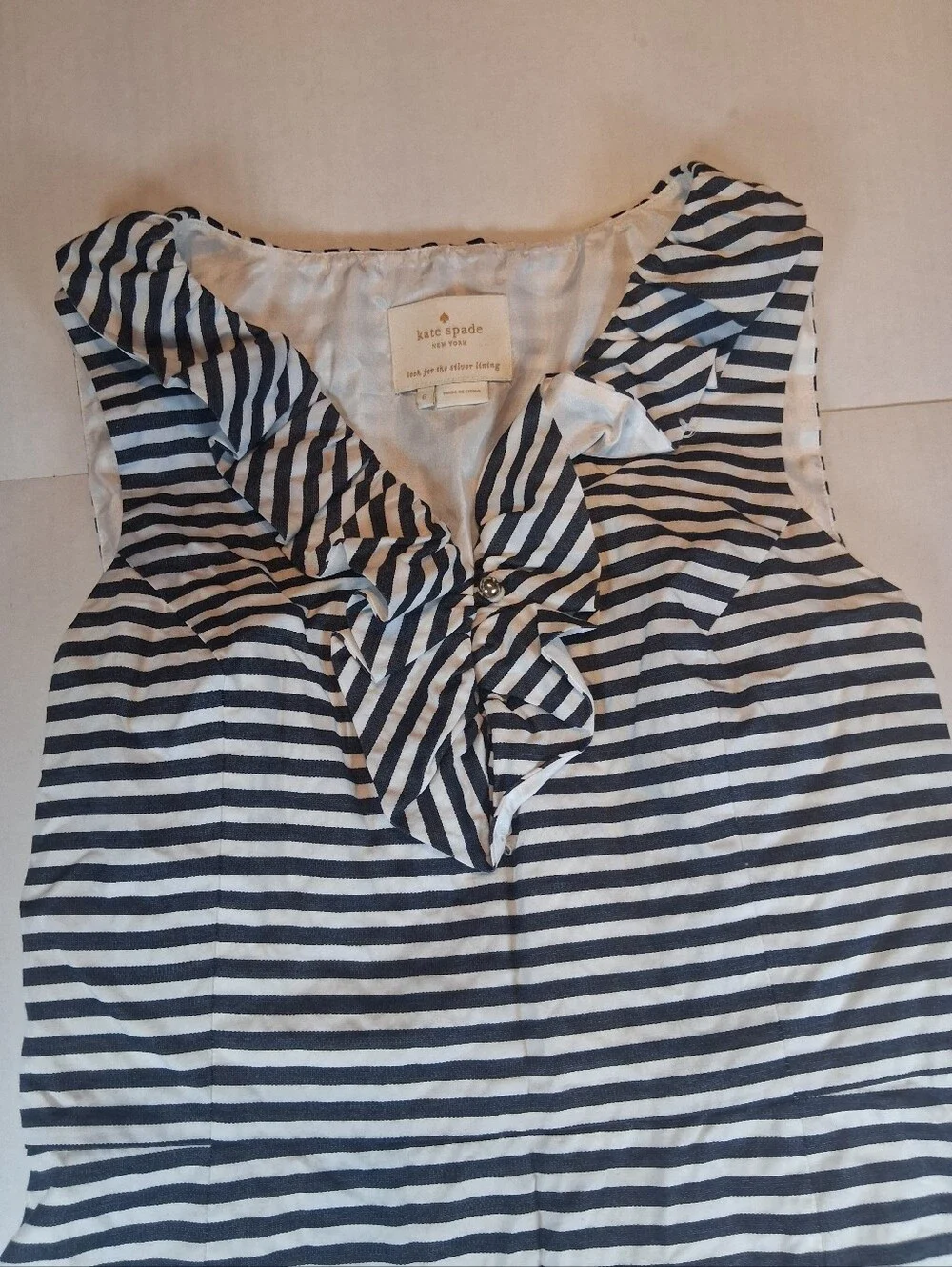 Kate Spade Striped Ruffle Dress Size 6 Nautical Sleeveless Breezy Preppy Cotton